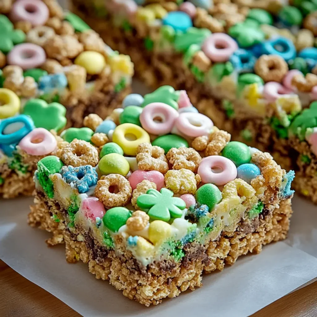 St. Patrick’s Day Lucky Charms Krispie Treats with Fudge Brownies