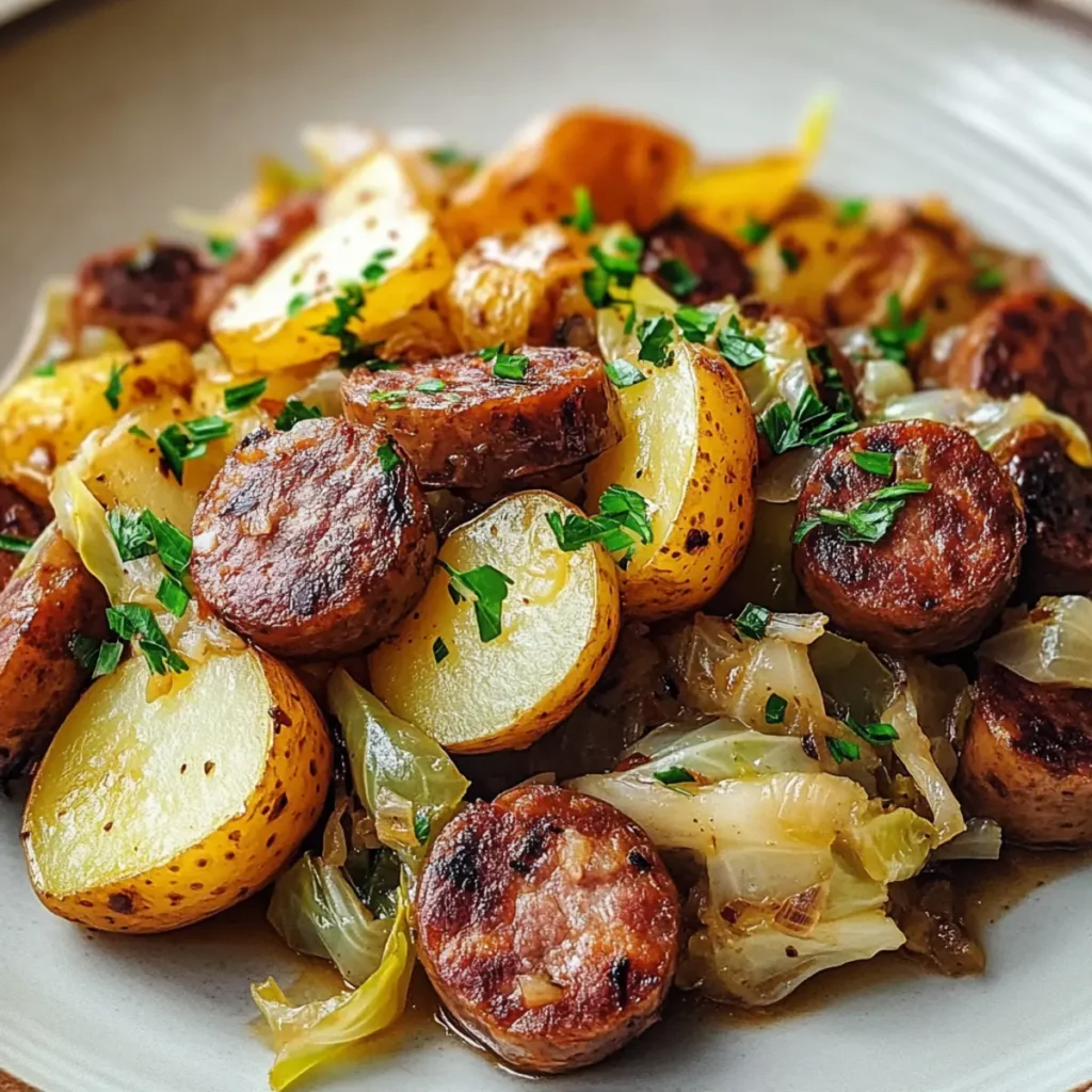 Easy Cabbage, Potatoes & Beef Sausage