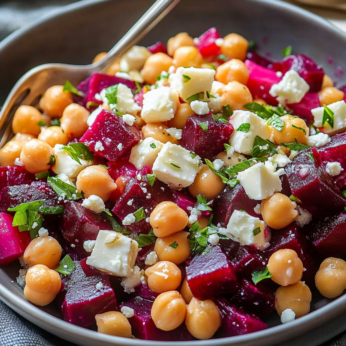 Chickpea Beet and Feta Salad with Refreshing Lemon-Garlic Vinaigrette
