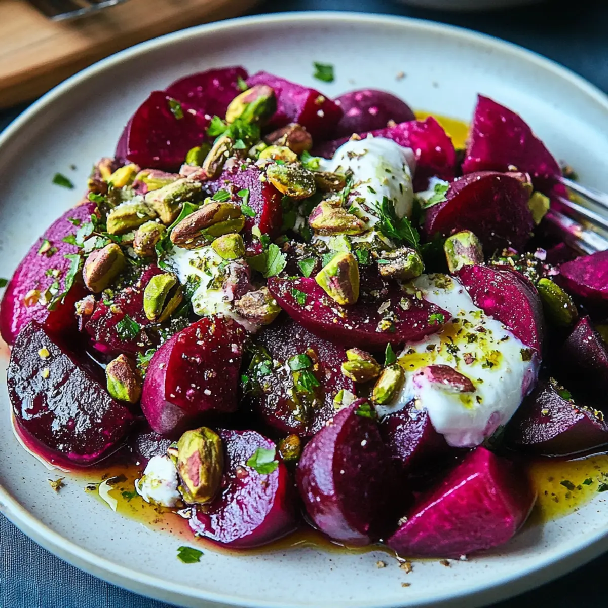 Roasted Beet & Pistachio Salad with Horseradish Crème Fraîche
